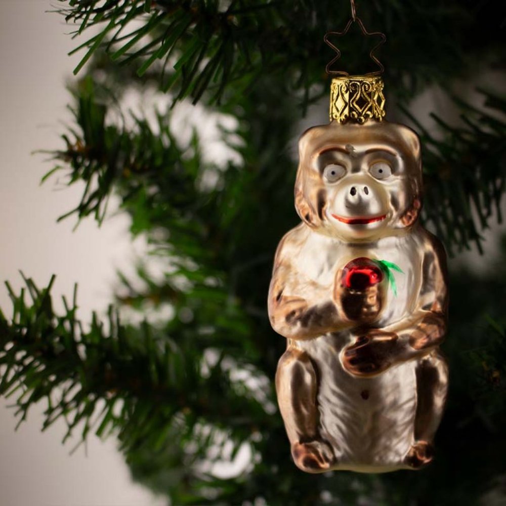 Monkey with an Apple, Vintage Old World Christmas Glass Ornament - Picture 2 of 3